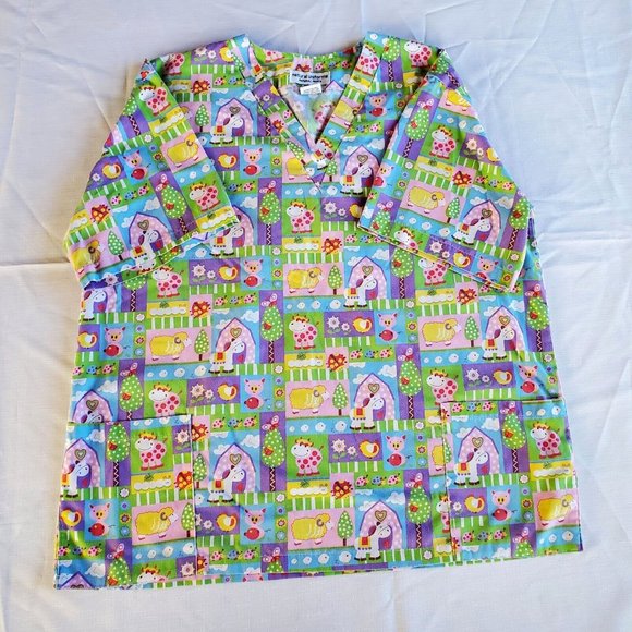 natural prints Tops - Women's Farm Animals Scrubs Top - Size (M)- Natural Uniforms - Natural Prints